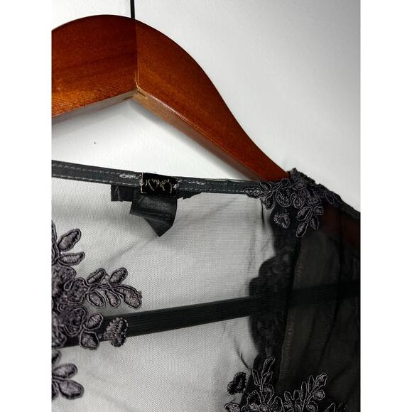 For Love & Lemons Amber Scallop Edge Bodysuit Flesh Black Floral Appliqué Sz. S - Picture 8 of 9